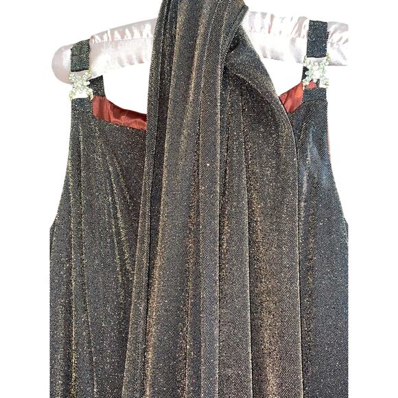 Cache Vintage Bronze Sparkle Square Neckline Party Dress w Scarf 3/4 - Picture 6 of 12